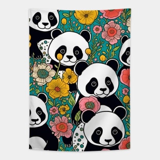 Pandas among the Flowers Tapestry