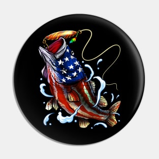 Bass Fishing - American Flag - Fourth Of July Pin