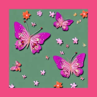 Pink Butterfly Design T-Shirt