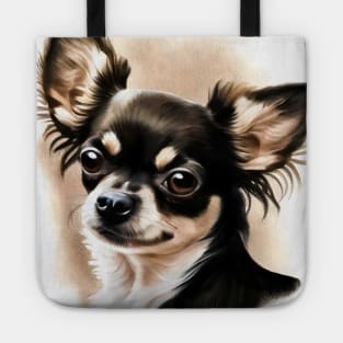 Black and White Chihuahua Watercolor Style Portrait Tote