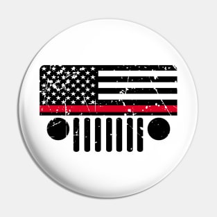 Jeep Firefighter Red Line Flag, Funny Design US Flag Distressed Pin