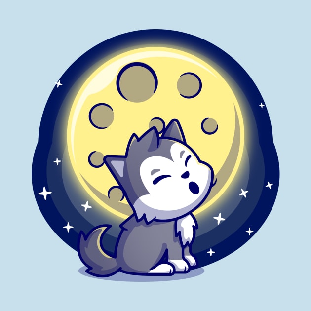 Cute Wolf Roar With Moon Cartoon by Catalyst Labs