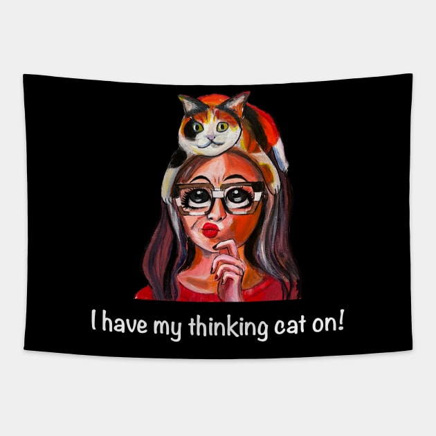 Cat on Head Tapestry by Shadesandcolor