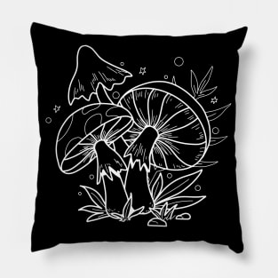 Mushroom Sprouts In Nature Line Art Design Pillow