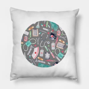 Medical Pattern | Doctor | Nurse | Watercolor | Grey Texture Pillow