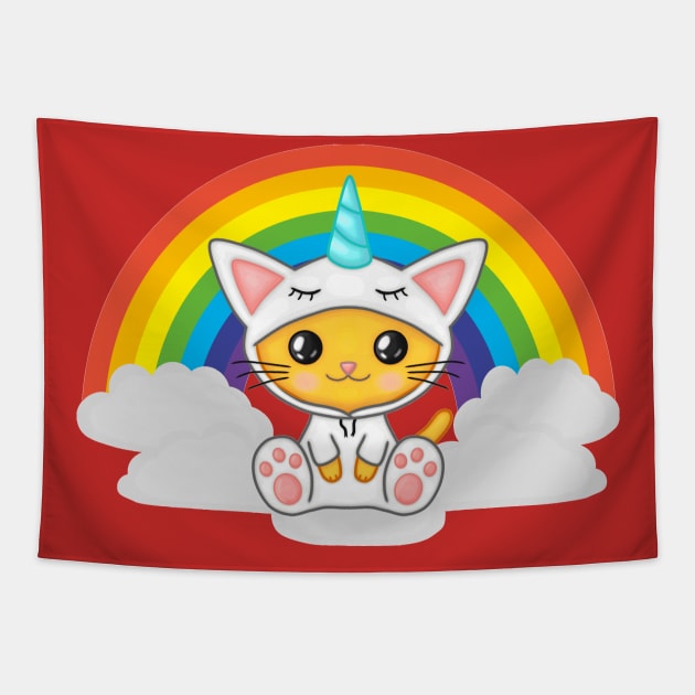 Unicorn Cat on a Cloud and Rainbow Tapestry by antarte