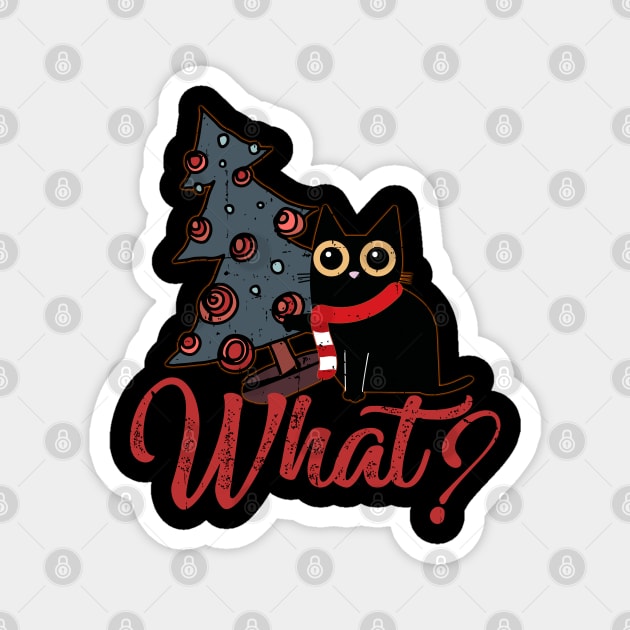 Cat What Humor Christmas Horror Suspicious Cat Xmas Tree Magnet by alcoshirts