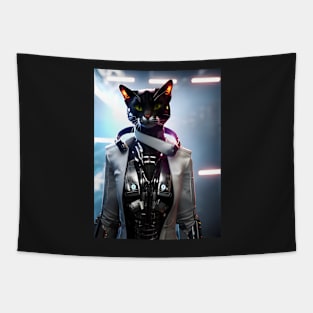 Cyberpunk Cat - Modern Digital Art Tapestry