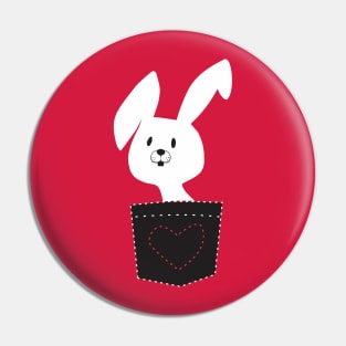 Cute White Easter Bunny With Black Pocket And Red Heart Pin