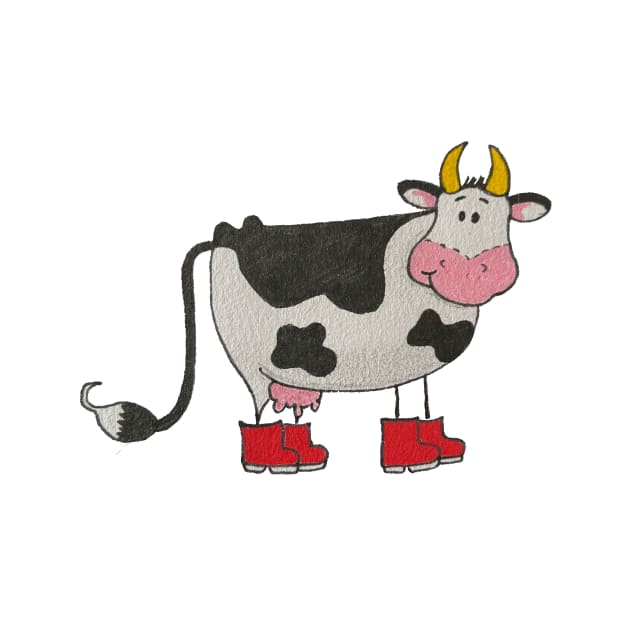 Cartoon cow in red wellie boots by DaretoDream