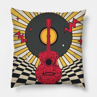 Retro guitar and chess floor Pillow