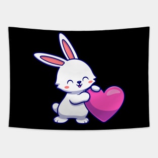 Cute Rabbit With Love Heart Cartoon Tapestry