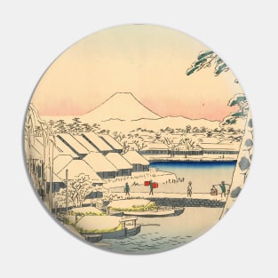 Mount Fuji from Riverbank under Snow Japanese painting Pin