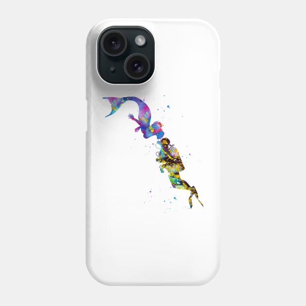 Mermaid kissing a sea diver Phone Case by erzebeth