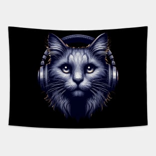 Cool Cat Wearing Headphones Tapestry