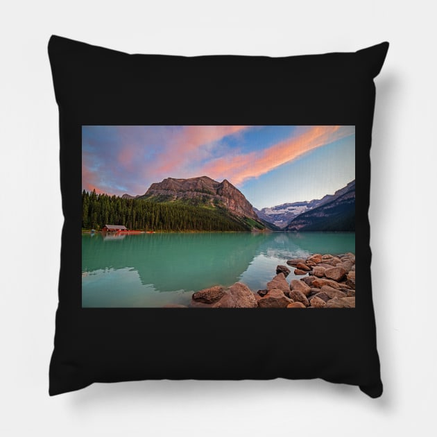 Lake Louise Sunset Banff National Park Pillow by WayneOxfordPh