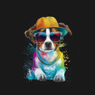 Colourful cool Jack Russell Terrier dog with sunglasses five T-Shirt