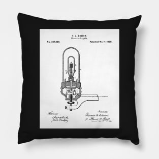 Light Bulb Patent - Industrial Design Housewarming Art - White Pillow