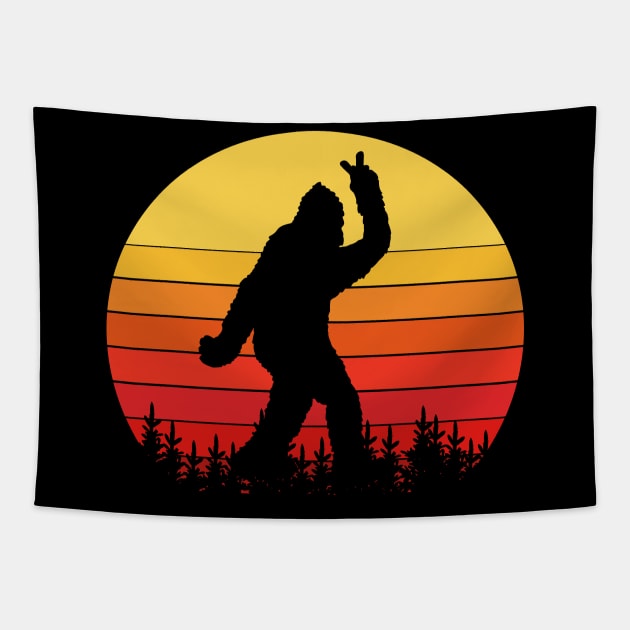 Vintage Retro Bigfoot Peace Sign Hand Tapestry by Dylante