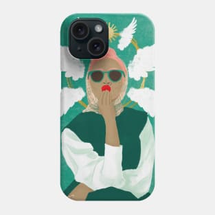 Angel Kiss | Woman Wearing Sunglasses and Headscarf with Golden Halo and Angel Wings Phone Case