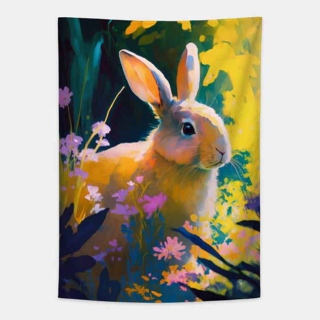 Rabbit Animal Portrait Painting Wildlife Outdoors Adventure Tapestry by Cubebox