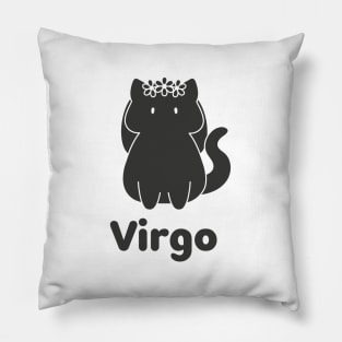 Virgo Cat Zodiac Sign with Text (Black and White) Pillow