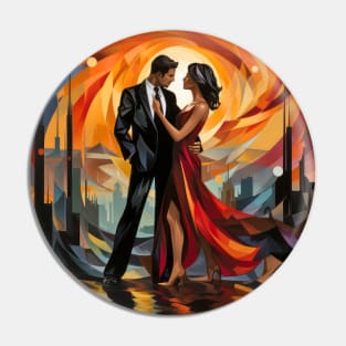 Romantic Couple Retro Abstract Colorful Painting Pin