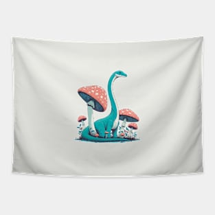 Cute simple Dinosaur Brontosaurus in Mushroom Garden Tapestry