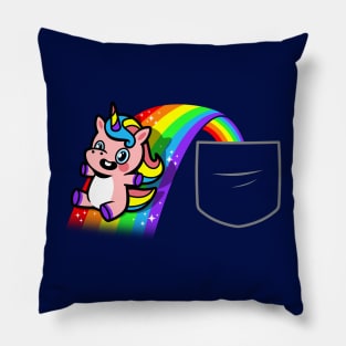 Kawaii Cute Unicorn Cartoon Sliding On Rainbow Pocket Design Pillow
