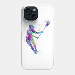 Graceful Girl Lacrosse Player Watercolor Silhouette Phone Case