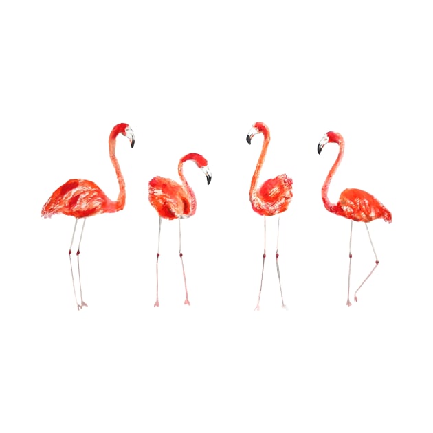 4 flamingos watercolor  painting by colorandcolor