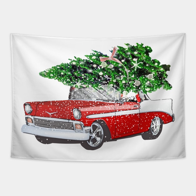 Vintage Chevrolet Christmas Tree Tapestry by sabrina.seeto@gmail.com