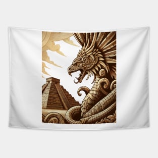 Quetzalcóatl & Pyramid | Mesoamerican Art Tapestry