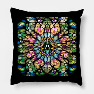 Stained Glass Lotus Flower Mandala Pillow