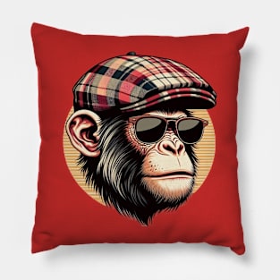 Monkey wearing newsboy hat and eyeglasses Pillow