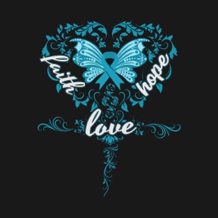 Substance Abuse Awareness Faith Hope Love Butterfly Ribbon, In This Family No One Fights Alone T-Shirt