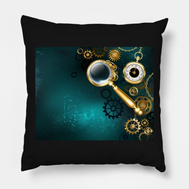 Magnifier in Steampunk Style Pillow by Blackmoon9