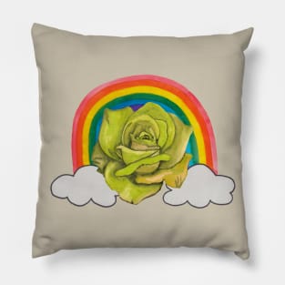 Yellow rose with rainbow and clouds Pillow