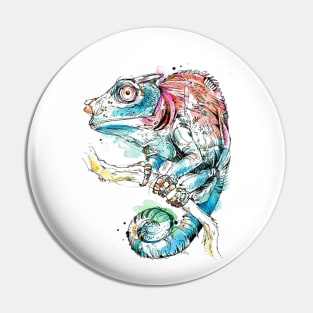 watercolor chameleon Pin