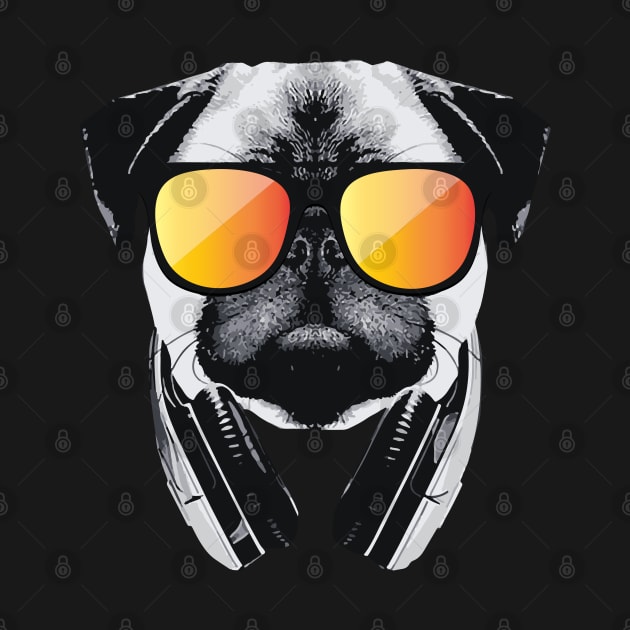 Cool Pug with Headphones by susanne.haewss@googlemail.com