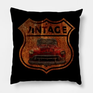 Vintage Car Road sign Rustic Pillow