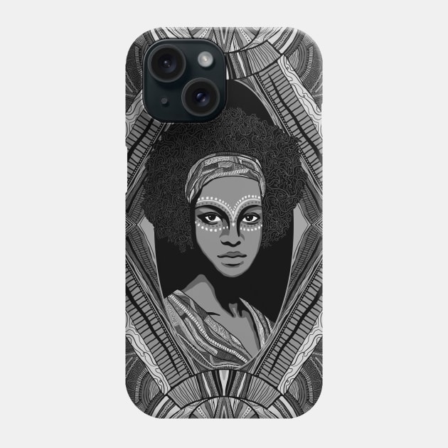 Black and White African Goddess Phone Case by Carolina Díaz