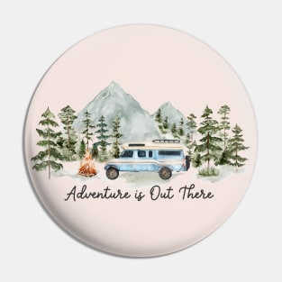 Adventure is Out There Mountains and Forest Watercolor Pin