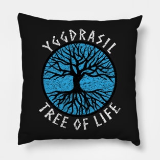 Tree of Life Yggdrasil Blue Valhalla Vikings Grunge Distressed Pillow