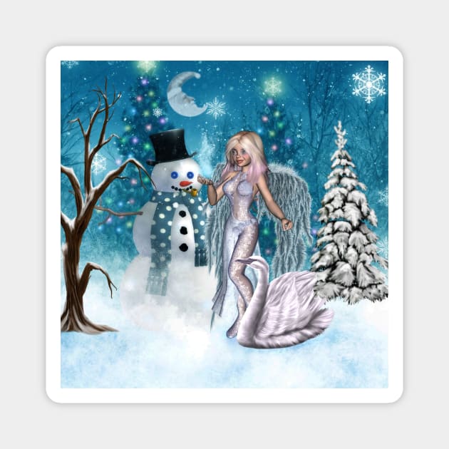 In the winter landscape, the snowman with ice fairy Magnet by Nicky2342