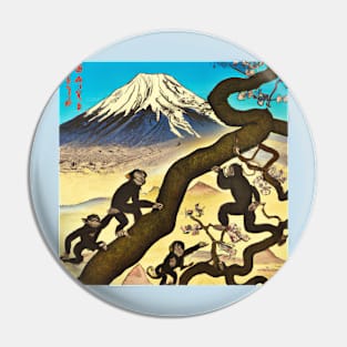 Ukiyo-E Mount Fuji Monkeys Pin