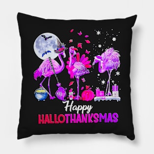 Flamingo Happy HalloThanksmas Funny Halloween Thanksgiving,happy hallowthanksmas Pillow