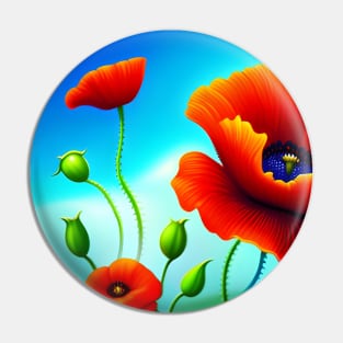 Retro Cartoon Field of Red Poppies (MD23Mrl013) Pin