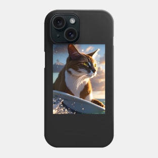 Cat Surfing - Modern Digital Art Phone Case