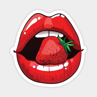 Sexy Woman Lips with Lip Gloss and Strawberry Magnet